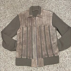Vintage 70s/80s Men's Brown Suede and Knit zip front Sweater coat
